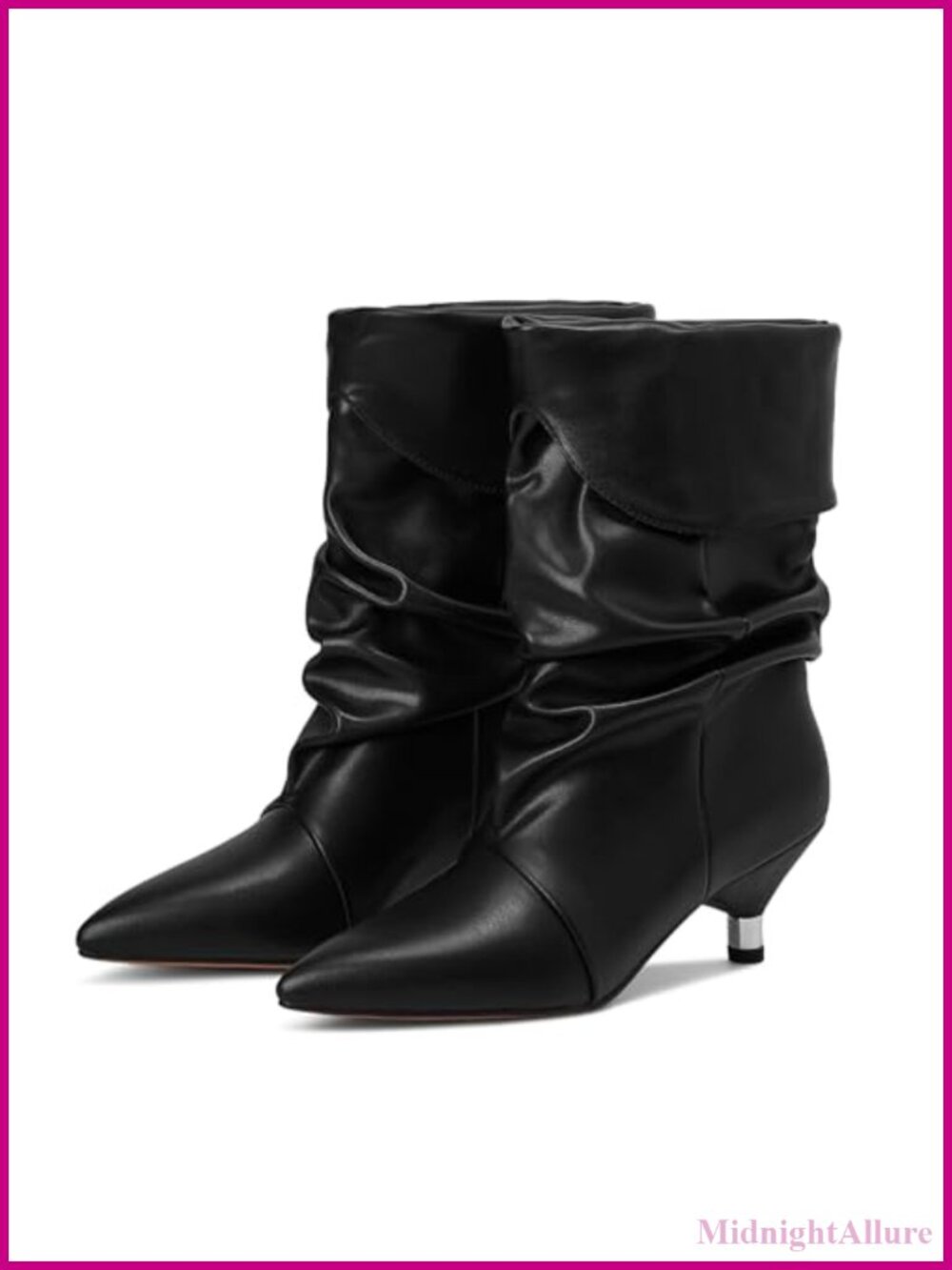 Slouchy Mid Calf Boots Kitten Heel Pointed Toe Pull On - Picture 4 of 6